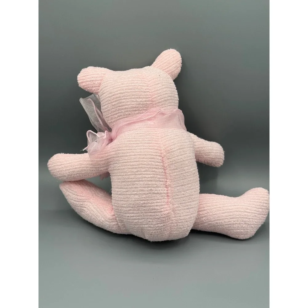 Pink Corduroy Teddy‎ Bear Stuffed Animal Soft Plush with Sheer Bow and Flower